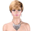 Ombre Highlight Short Bob Pixie Cut Wigs For Black Women Straight Honey Blonde Brazilian Remy Hair Machine Made Wig With Bangs