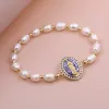 Brins 2024 NOUVEAUX Shell Pearl Perle Réglable Zirconia Paved Vierge Marie Religieuse Bracelet de ligne élastique blanche pour femmes