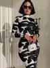 Basic Casual Dresses Hugcitar 2023 Long Sleeve Turtleneck Cow Print Bodycon Maxi Dress Autumn Winter Women Fashion Party Club Sexy Outfits ClothingL2403
