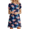 Casual Dresses Women Petal Sleeve Dress Independence Day Print Round Neck v Long Swing