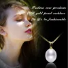 Necklaces XF800 Real 18K Yellow Gold Pendant Necklace 910mm Black Natural Freshwater Pearl Fin Jewelry Wedding Gift For Women Girl D227