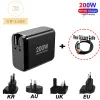 充電器4ポート200W USB CガンウォールチャージャーデュアルPD100W PPS105W用ラップトップMacBook iPad iPhone Samsung Huawei Xiaomiなど