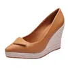 Dress Shoes Wedge Heel Thick Sole High Shallow Mouth Single For Women Woven Straw Rope