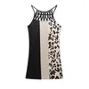 Vestidos casuais vestido halter de estampa de leopardo feminino