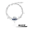 リンクブレスレットMasw Original Design Luxury Temperament Two Layer Blue Shiny Glass Charm Bracelet for Women Girl Prty Wedding Gift