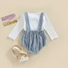 Setler Visgogo 2pcs Yenidoğan Bebek Erkek Kız Giysileri Uzun Kollu Örme Üstler Tulum Tulum Toddler Sonbahar Bahar Kıyafetleri