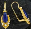 Dangle Chandelier Luxury Oval Geometry Earrings for Women Gold Color Imitation Pearl Blue Stone Metal Hook Jewelry H240423