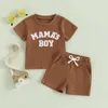 Clothing Sets Summer Baby Boy 2 Piece Waffle Outfits Short Sleeve Letter Embroidery T Shirt Tops Elastic Waist Shorts Toddler Mother's Set