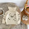 Sweaters Autumn New 03 Year Old Knitted Clothes Baby Girls Handmade Flower Embroidery Pullover Knitted Sweater Top Winter Warm Jumpers