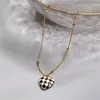 Pendants Hand-made Black And White Grid Heart Shaped Pendant Necklace 925 Silver Clavicle Chain Ins Style Japanese Korean Women Jewelry