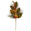 Fleurs décoratives pin poire et fleur artificielle de feuilles de magnolia (ensemble de 6) orange