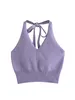 Women's Tanks Purple Knitted Halter Neck Camisole Crop Top Vintage Y2k Fashion Tank Sleeveless Off Shoulder Corset 2024 Summer