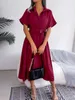 Vestidos casuales básicos para mujeres Summer de manga corta de verano Camisa de cintura delgada Dressl2403