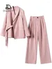 Pantalon de deux pièces pour femmes sets les femmes 2024 Automne Pink Fashion Sense de design Blazer Coat Temperament Ligne de jambe large Set Woman 2 Pieces