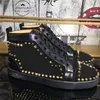 Red Sole Designer Rivet Sneakers Men High Top Sportschoenen vrouwen platte bodem casual schoenen klassieke mode suède zilveren diamant lage tops platte spikes flats