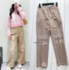 Loe Anagram 1846 Fashion Classic Trendy Luxury Autumn High Waist Hollow Patch Embroidery Decoration Pink Straight Tubeカジュアル女性パンツ351
