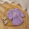 Prilleurs Automne Hiver Baby Girls Pouleau tricoté Romper Jumps Jump Broidery Fleur Princesse Long Mane BudySuit à cordon