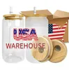 CA US Warehouse 16oz تسامي أكواب البيرة أكواب البيرة مع أغطية الخيزران وقش Tumblers DIY علب علب نقل الحرارة كوكتيل مثلج أكواب ماسون الجرار I0424