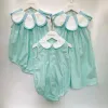 One-Pieces Children Boutique Clothing Baby Girl Sleeveless Cotton Bubble Green Hand Splicing Flower Collar Cute Sibling Outfit