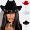 Berets Men Women Casual Filter Cowboy Hat With Rhinestones Butterfly Chain Music Festival Party Breide Rig Cowgirl For Club Stage Show