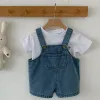 Zestawy ubrania dziecięce garnitur z krótkim rękawem bawełniany drukowana koszulka+dżinsowy kombinezon maluch maluch dla dzieci