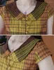 Women's Blouses Limiguyue Women Summer Plaid Tops Cotton Linen Doll Collar Sweey Pleated Sleeveless Shirts Literary Button Robe E671