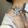 Necklaces Vintage Rhinestone Crystal Flower Choker Necklace for Women Exaggerated Charm Aesthetic Luxury Trendy Jewelry Brooch Accessories