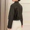 Pelle in pelle in pelle femminile europea 2023 Nuova giacca in pelle corta di moda per donne 2023 Casual Elastic Band Waist Top Abbigliamento Mujer Varsity Claret Veste