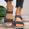 Sapatos casuais da marca Hook Loop Sandals Women Summer Leather Leisure Wedge Platform Blue Girls Outside Anti-Slide Apricot 42