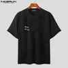 Incerun Tops Koreaanse stijl mannen splitsen ontwerp t -shirts casual streetwear mannelijke metalen gesp korte mouwen camiseta s5xl 240409