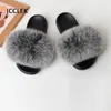 Summer Fur Slippers for Women Nonslip Real Slides Casual Fluffy Flats Sandaler Ladies Shoes Home Woman 240416