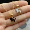 Necklaces Cute Fashion Female Animal Cat Pet Necklace Enamel White Black Cat Pendant Necklace For Women Statement Chain Choker Jewelry