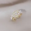 Cluster Rings Korea Fashion Jewelry Luxury Zircon Geometric Pearl Ring Elegant Women's Opening Daily Work Accessories