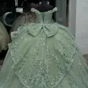 Abito da ballo verde fuori spalla Quinceanera Abiti Applique Tull Sweet 16 15 Birthday Dress Vestido de 15 Anos Pageant