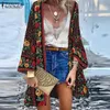 Summer Bohemian Beach Printed Cardigan Women Floral Long Sleeve Blouse ZANZEA Kimono Vintage Open Front Holiday Shirt Tunic Tops 240424