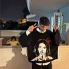 Pullovers nya vinteröverdimensionerade kvinnliga tröjor Streetwear American Anime Girl Cotton Loose Knitwear Unisex Hip Hop Y2K Casual Men Pullovers