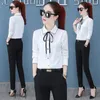 Women's Blouses Female Bowknot Versatile Shirt Spring And Autumn 2024 Korean Fashion Embroidery Collar Professional Long Sleeve Top