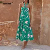 Abiti casual pianta serie floreali di fiori abiti stampati da donna abito stampato sexy bohémian pieghevole slim fit gonna a-line elegante 2024 estate