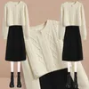 Vestidos de trabalho XGOTH Ins Winter Women's Salia Conjunto de moda coreana vintage simples cardigãs tops slim mid -ff
