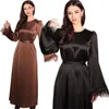 Roupas étnicas Eid muçulmano abaya dubai islâmico manto marrocos robe perus party party lojas cetim kaftan modestas elegantes mulheres redondo pescoço de manga longa de manga longa