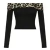 Camisetas femininas Mulheres Sexy LEOPARD PRIMEIRA DE PTACKWORK Slim Fit Set Ladies sem costas emagrece