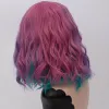 Wigs MSIWIGS Short Cosplay Synthetic Wigs for Women Rainbow Highlights Color Wavy Wigs Side Central Hairline Cos Rose Net Ombre Hair