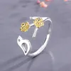 Cluster Rings Simple Personality Flower Branch Ring Sweet Lovely Plum Blossom Two Color Opening Charm Women's Street Party Jewelry