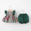 Clothing Sets Girls Summer New Set Sleeveless Strap Fragmented Flower Top+PP Pants Two Piece Set Suitable for 0-3 Year Old Babies