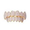 Hip Hop Gold Halloween Unisex Environmental Friendly Copper Micro Inlaid Zircon Stone Cool Personalized Teeth Set