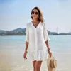 Beach Dress Women 2024 Sundress Fashion For Summer Neck Ruffled Solid Color Skirt Ins Acrylic Outings Bath Exit Bathrobe