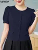 Blouses pour femmes Vonda Femmes Summer Elegant Shirts 2024 Couchons courts à manches courtes Colore Color Solide Tops Office Of Style Blusas