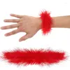 Charm Bracelets Real Ostrich Feather Cuffs Women Wrist Sleeve Bangle Cuff Hair Accessories Anklet Bracelet Wristband