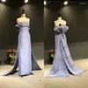 Party Dresses Vestidos De Noche Real Pos Purple Satin Strapless Straight With Long Bowknot Mermaid Formal Prom Evening Dress For Women