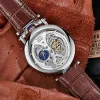 Zestawy Tourbillon Dust Mechanical Wristwatch Watch Men Automatyczne fazy księżyca Przezroczysty szkielet zegarek mechaniczny skórzany mężczyzna